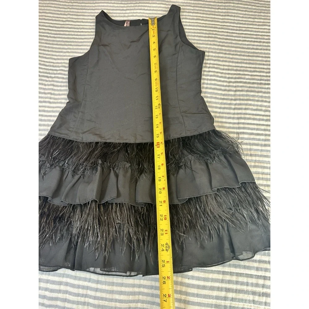 Ruby & Bloom Girls Black Sleeveless Dress Genuine Ostrich Feather‎ Hem Size 7